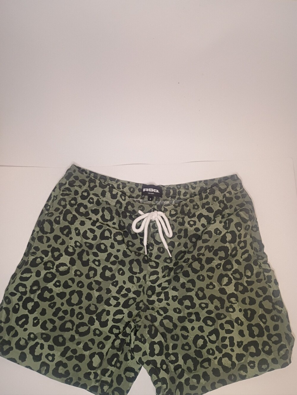 RSQ Olive Green and Black Leopard Swim Trunks